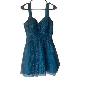 MXI Y2k 2000s Size 7 Aqua Mermaid Blue Chiffon Sparkle Glitter Fairy Mini Dress